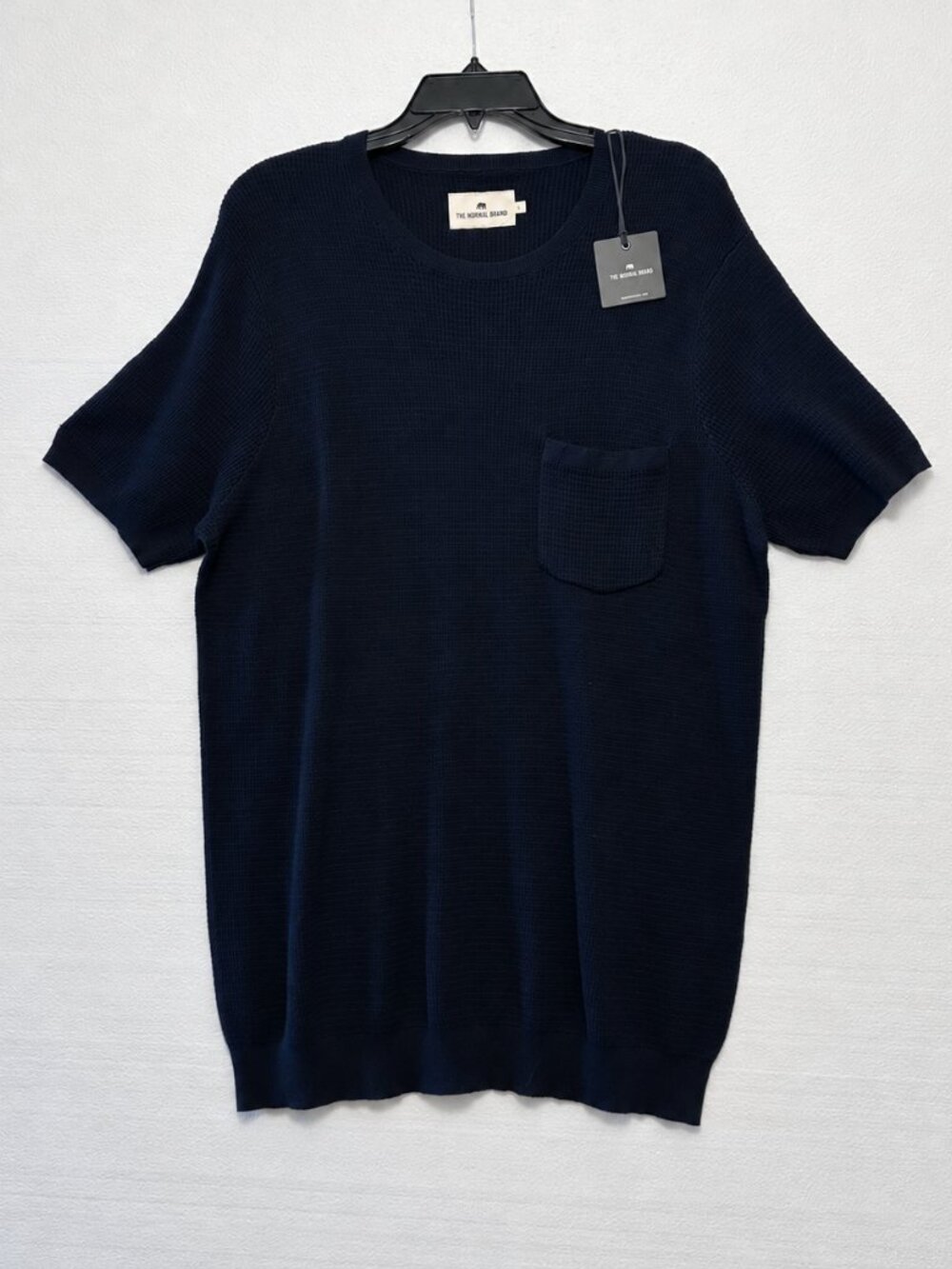The Normal Brand Short Sleeve Sweater Men's S Navy Cotton Pocket Knit NEW